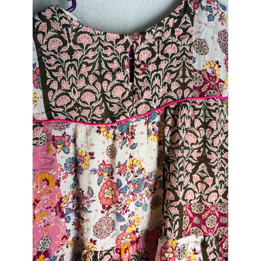 Zara Kids Girls Patchwork Floral Tiered Dress Pink Brown Size 11-12 Boho